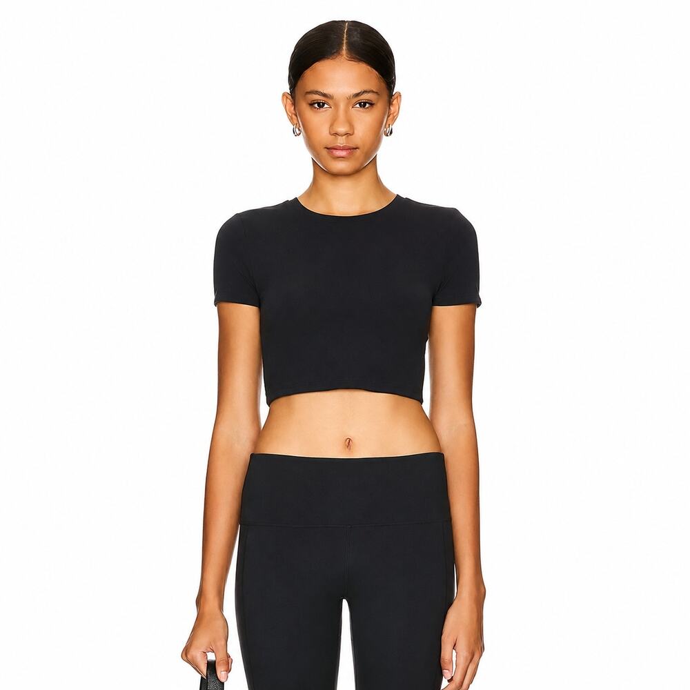 Splits59 Crop Top T-Shirt Airweight Short Sleeve Active Athleisure Black Medium